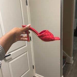 Red quilted mules